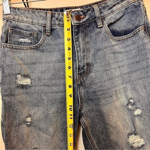 Cello Women's Juniors Size 7 Blue Straight Leg Distressed Raw Hem Ripped Jeans - Picture 9 of 12